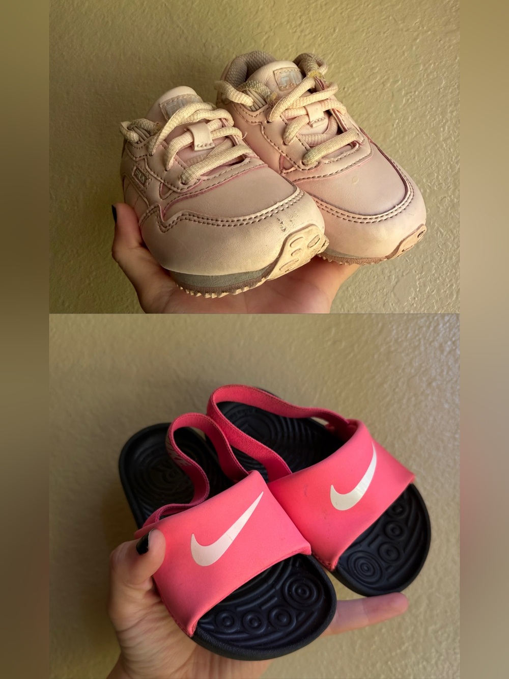 Nike Kids Pink Sneakers and Bright Pink Slide Sandals